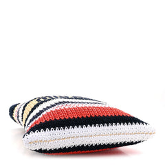 Raffia Crochet Stripe Vertical Tote Bag Blue Red Natural