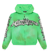 Hellstar Graffiti Zip Up Hoodie Green