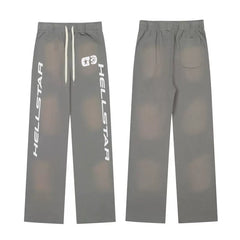 High quality Hellstar washed American retro straight tube micro trumpet long pants for men and women's bathroom, trendy (12)