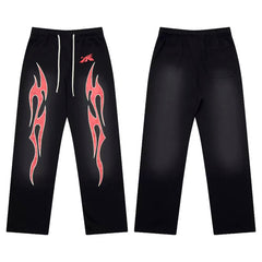 High quality Hellstar washed American retro straight tube micro trumpet long pants for men and women's bathroom, trendy (24)