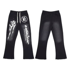 High quality Hellstar washed American retro straight tube micro trumpet long pants for men and women's bathroom, trendy (14)