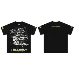 European and American style heavyweight HELLSTAR Hell Star short sleeved men's trendy brand digital graffiti Vintage women's loose T-shirt (3)