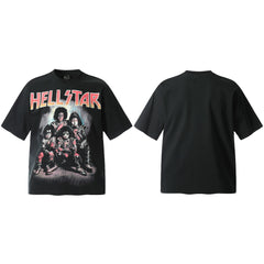 HELL Hell's Star Short Sleeve Trendy Brand American High Street Vintage Summer Couple Dress Men's and Women's Half Sleeve T-shirt (4)