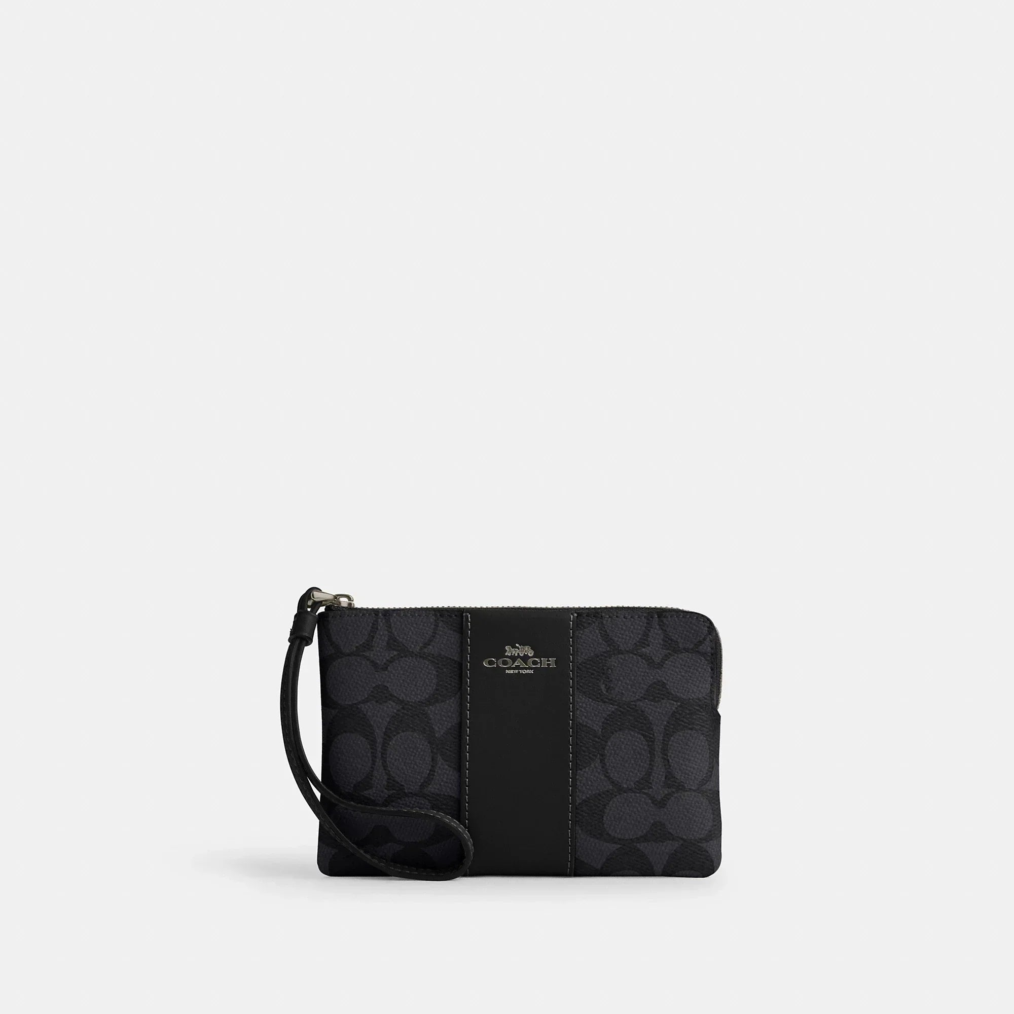 Coach Outlet Corner Zip Wristlet In Signature Canvas With Stripe