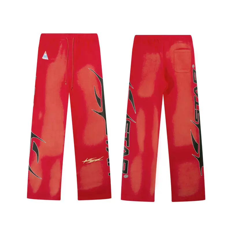 High quality Hellstar washed American retro straight tube micro trumpet long pants for men and women's bathroom, trendy (30)