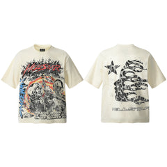 HELL Hell's Star Short Sleeve Trendy Brand American High Street Vintage Summer Couple Dress Men's and Women's Half Sleeve T-shirt (6)