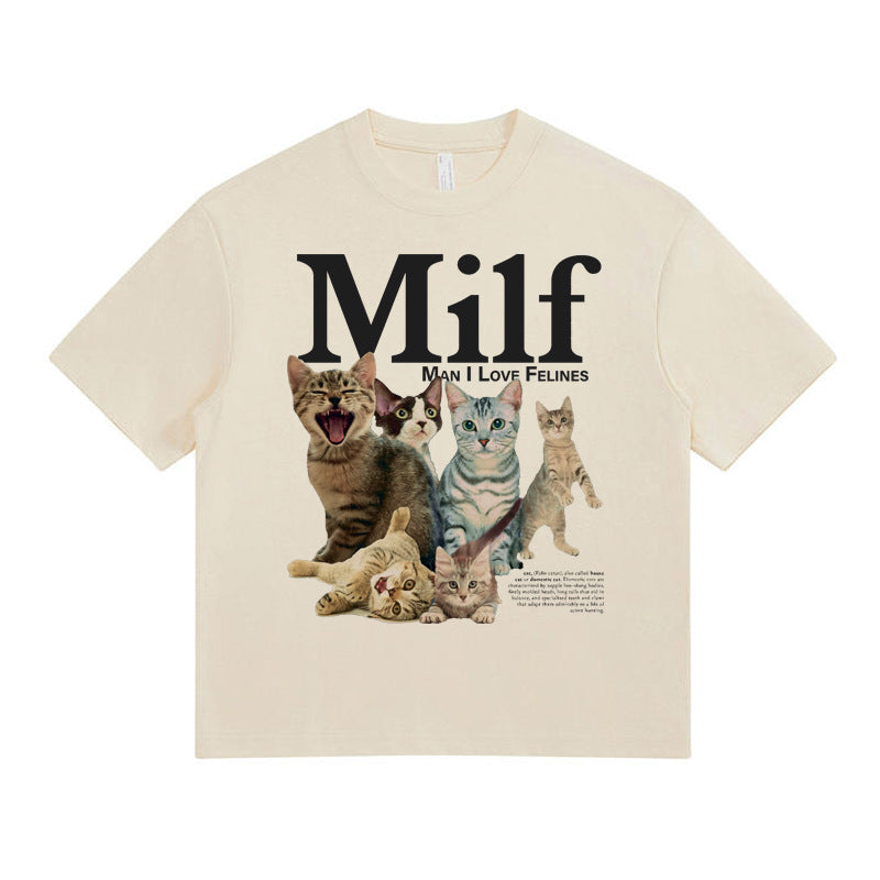 Unisex Vintage Cat Graphic Tee - Soft Washed Cotton Loose Fit