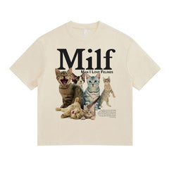 Unisex Vintage Cat Graphic Tee - Soft Washed Cotton Loose Fit