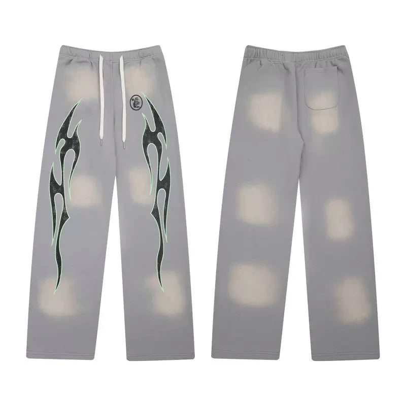 High quality Hellstar washed American retro straight tube micro trumpet long pants for men and women's bathroom, trendy (10)