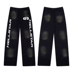 High quality Hellstar washed American retro straight tube micro trumpet long pants for men and women's bathroom, trendy (11)