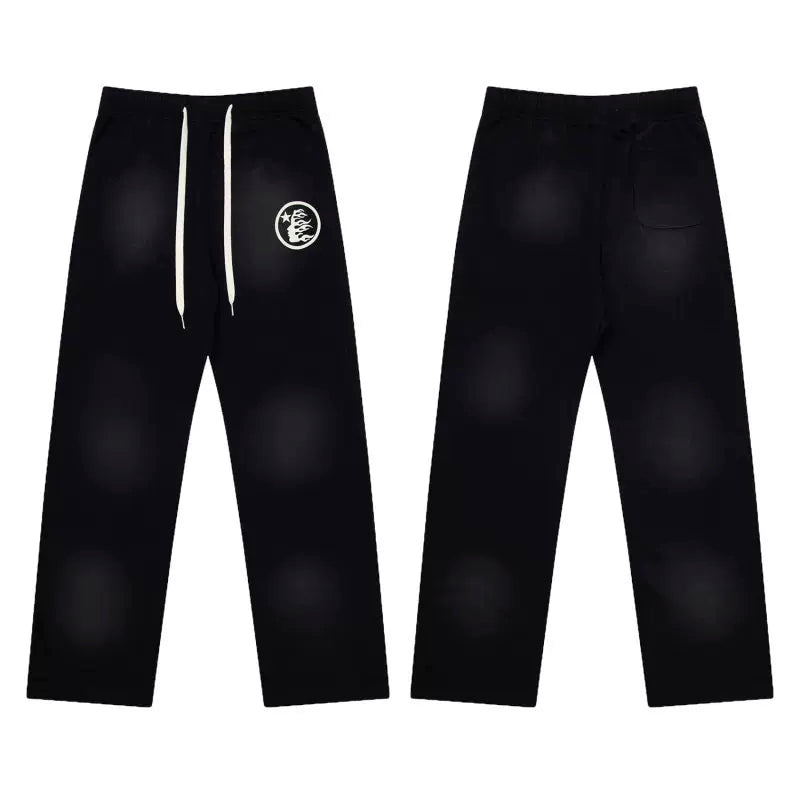 High quality Hellstar washed American retro straight tube micro trumpet long pants for men and women's bathroom, trendy (28)