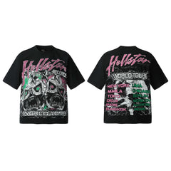 HELL Hell's Star Short Sleeve Trendy Brand American High Street Vintage Summer Couple Dress Men's and Women's Half Sleeve T-shirt (3)