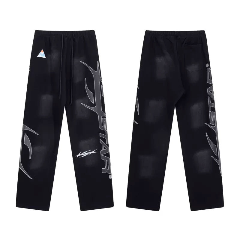 High quality Hellstar washed American retro straight tube micro trumpet long pants for men and women's bathroom, trendy (36)