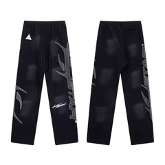 High quality Hellstar washed American retro straight tube micro trumpet long pants for men and women's bathroom, trendy (36)
