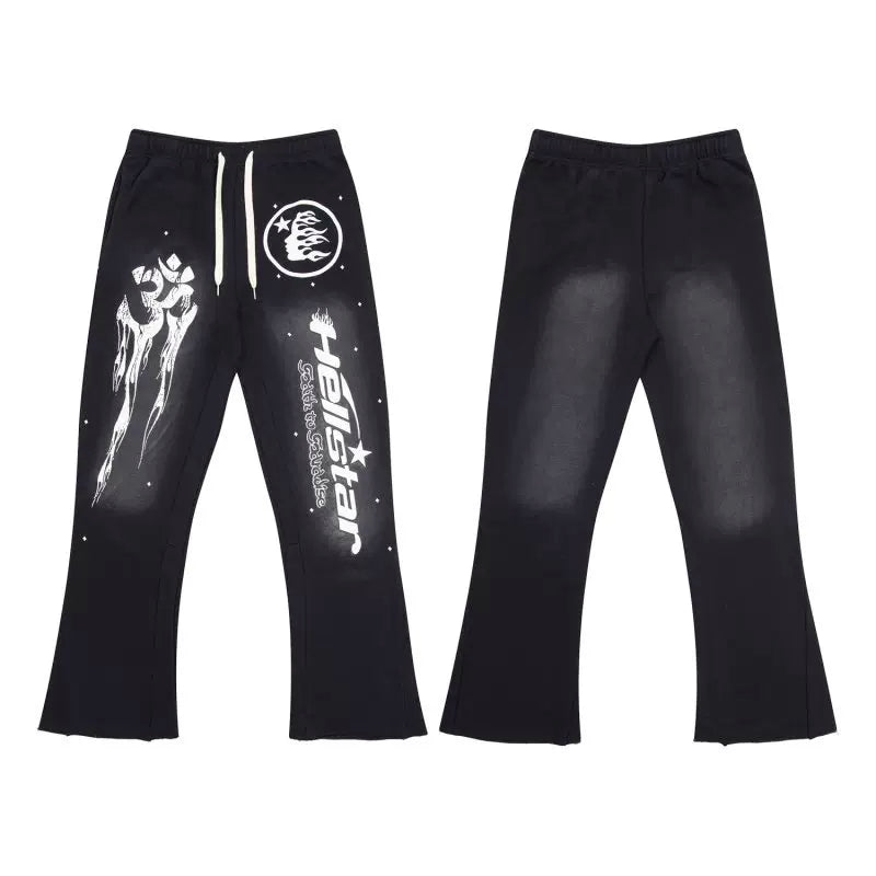 High quality Hellstar washed American retro straight tube micro trumpet long pants for men and women's bathroom, trendy (14)