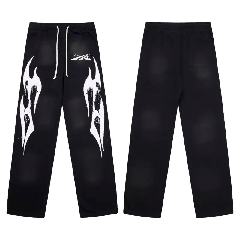 High quality Hellstar washed American retro straight tube micro trumpet long pants for men and women's bathroom, trendy (19)