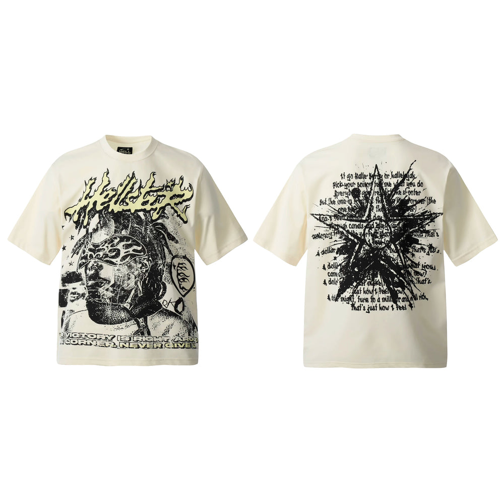 HELL Hell's Star Short Sleeve Trendy Brand American High Street Vintage Summer Couple Dress Men's and Women's Half Sleeve T-shirt (1)