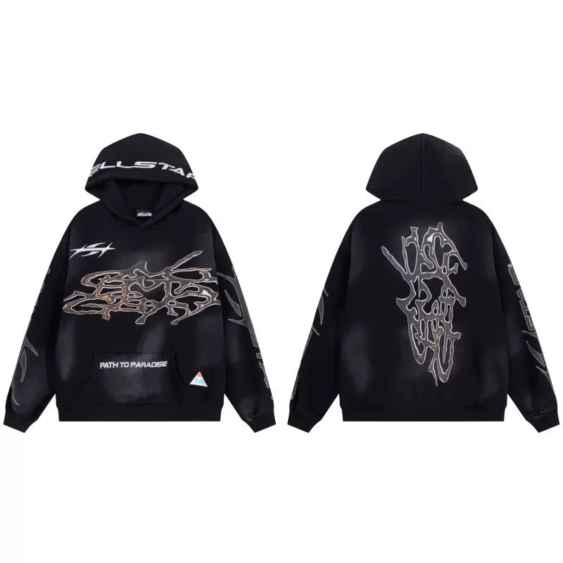 Hellstar American High Street Retro Loose Water Washed Vintage Men's and Women's VTG Hoodies Hoodies Hoodies Ins (45)