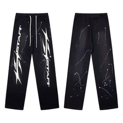 High quality Hellstar washed American retro straight tube micro trumpet long pants for men and women's bathroom, trendy (26)