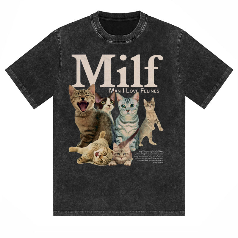Retro Distressed Cat Graphic T-Shirt - Soft Cotton Loose Fit Unisex