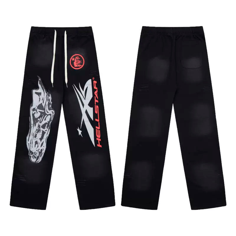 High quality Hellstar washed American retro straight tube micro trumpet long pants for men and women's bathroom, trendy (15)