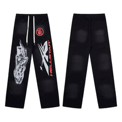 High quality Hellstar washed American retro straight tube micro trumpet long pants for men and women's bathroom, trendy (15)