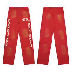 High quality Hellstar washed American retro straight tube micro trumpet long pants for men and women's bathroom, trendy (23)
