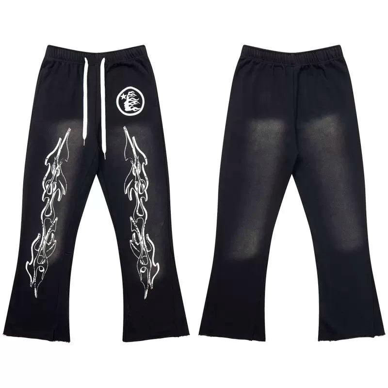 High quality Hellstar washed American retro straight tube micro trumpet long pants for men and women's bathroom, trendy (17)