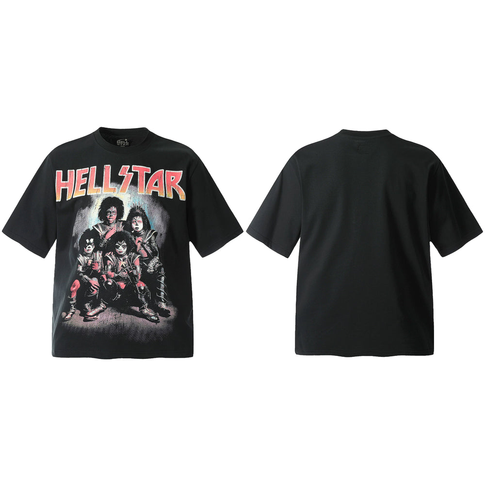 HELL Hell's Star Short Sleeve Trendy Brand American High Street Vintage Summer Couple Dress Men's and Women's Half Sleeve T-shirt (4)
